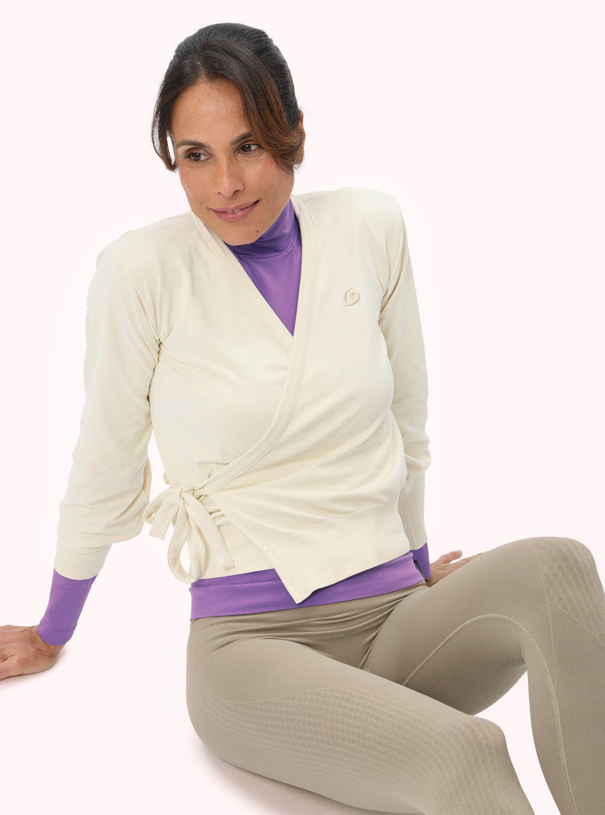 Maglia a Incrocio a Maniche Lunghe Panna
