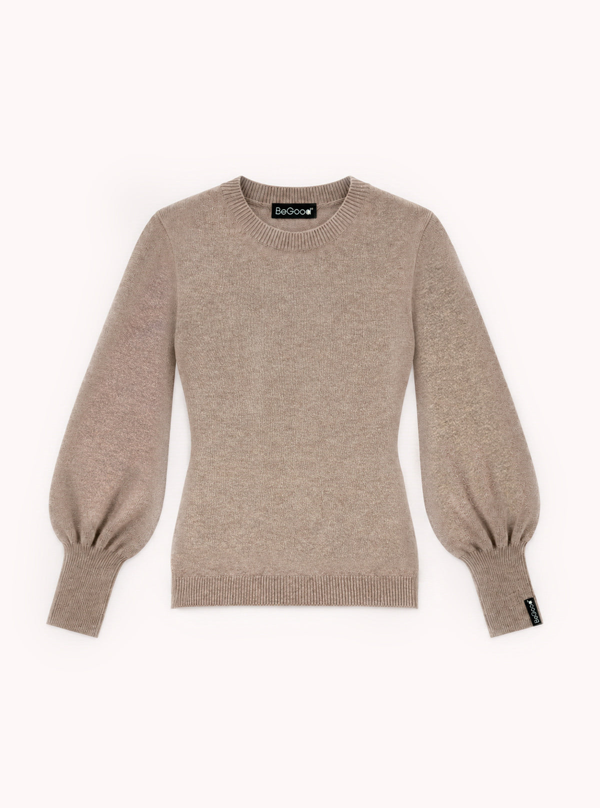 Rundhalspullover aus extrafeiner Merinowolle Taupe