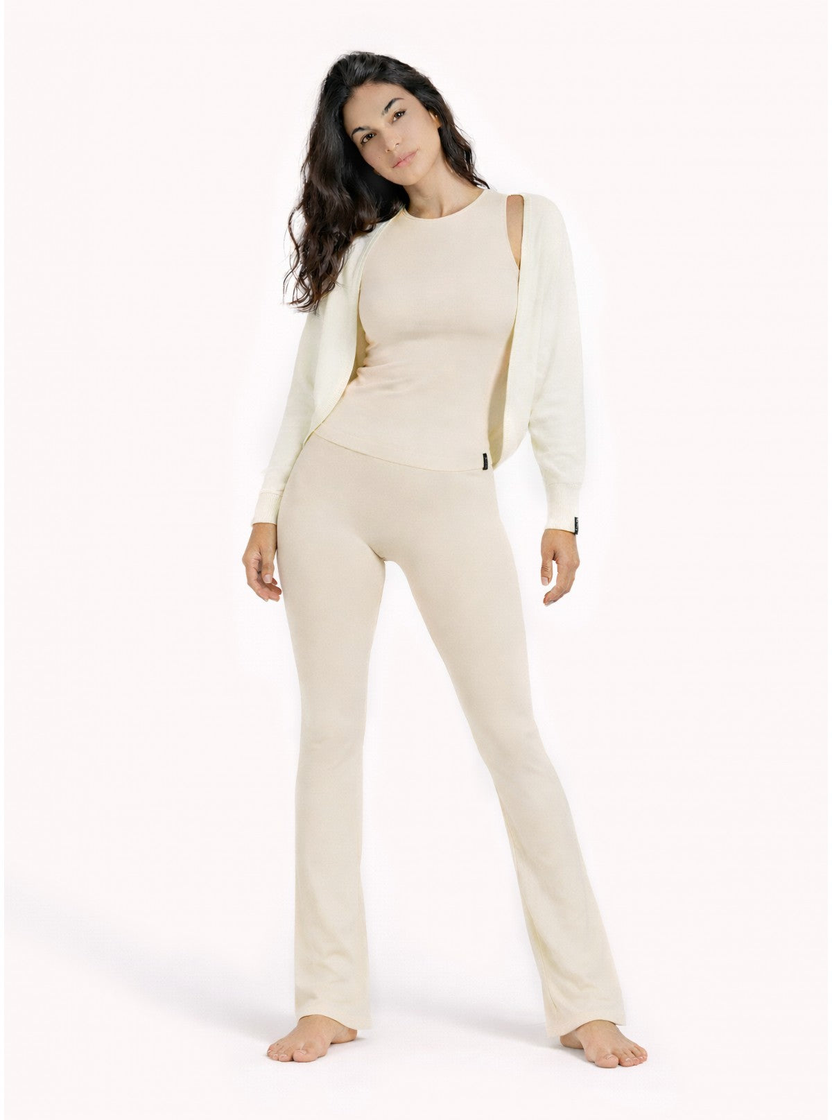 Cream shaping flared leggings
