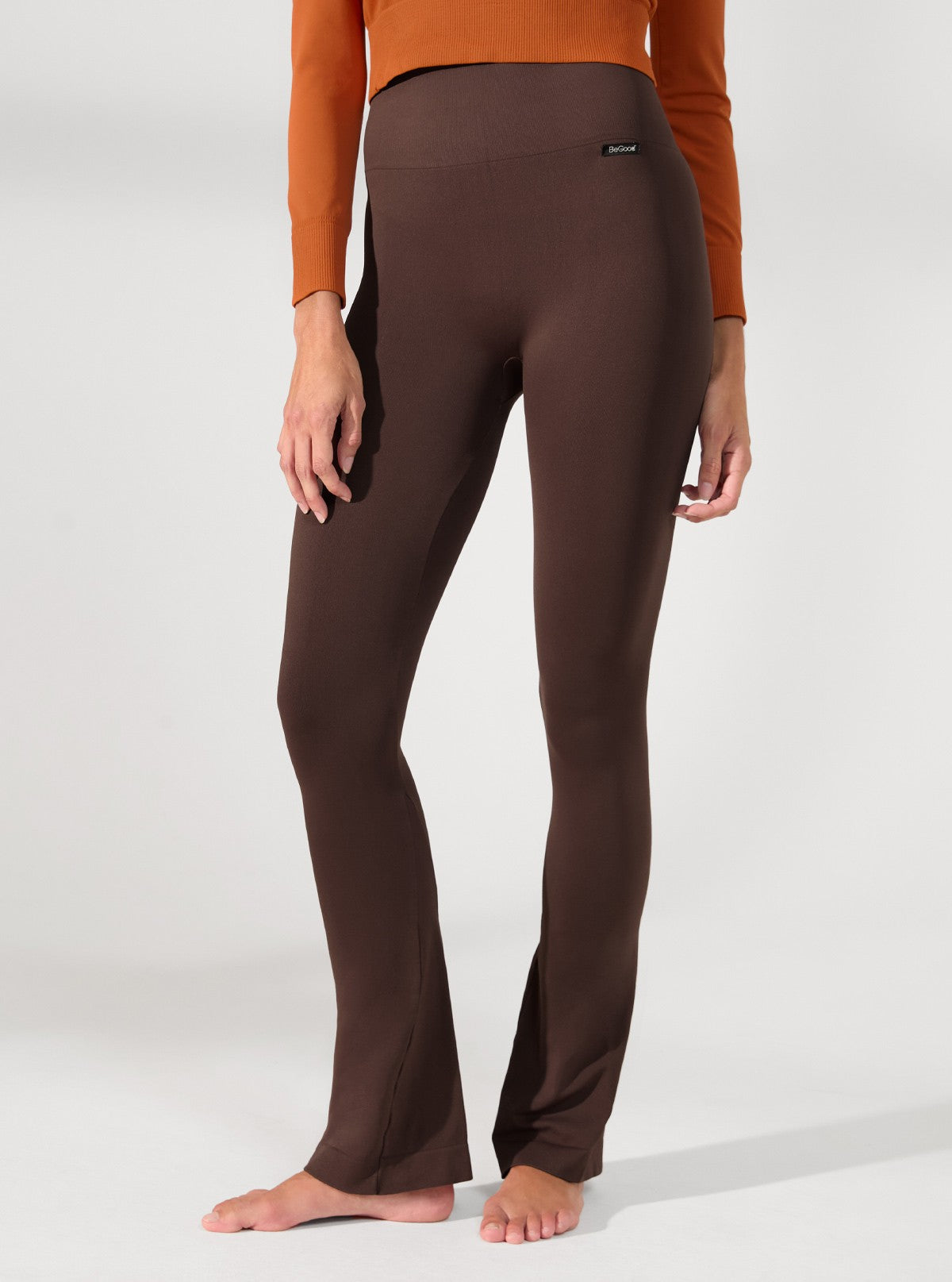 Brown shaping flared leggings
