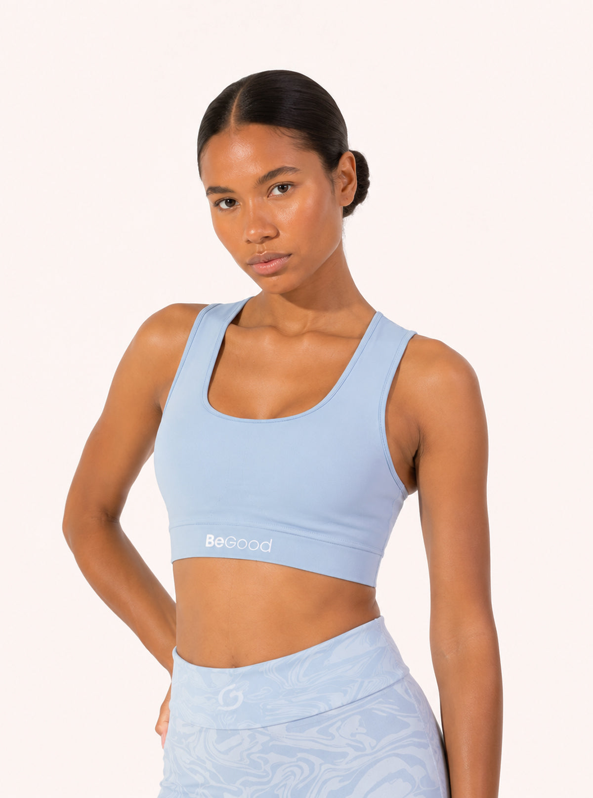 Top astratto double-face Avio chiaro-Panna