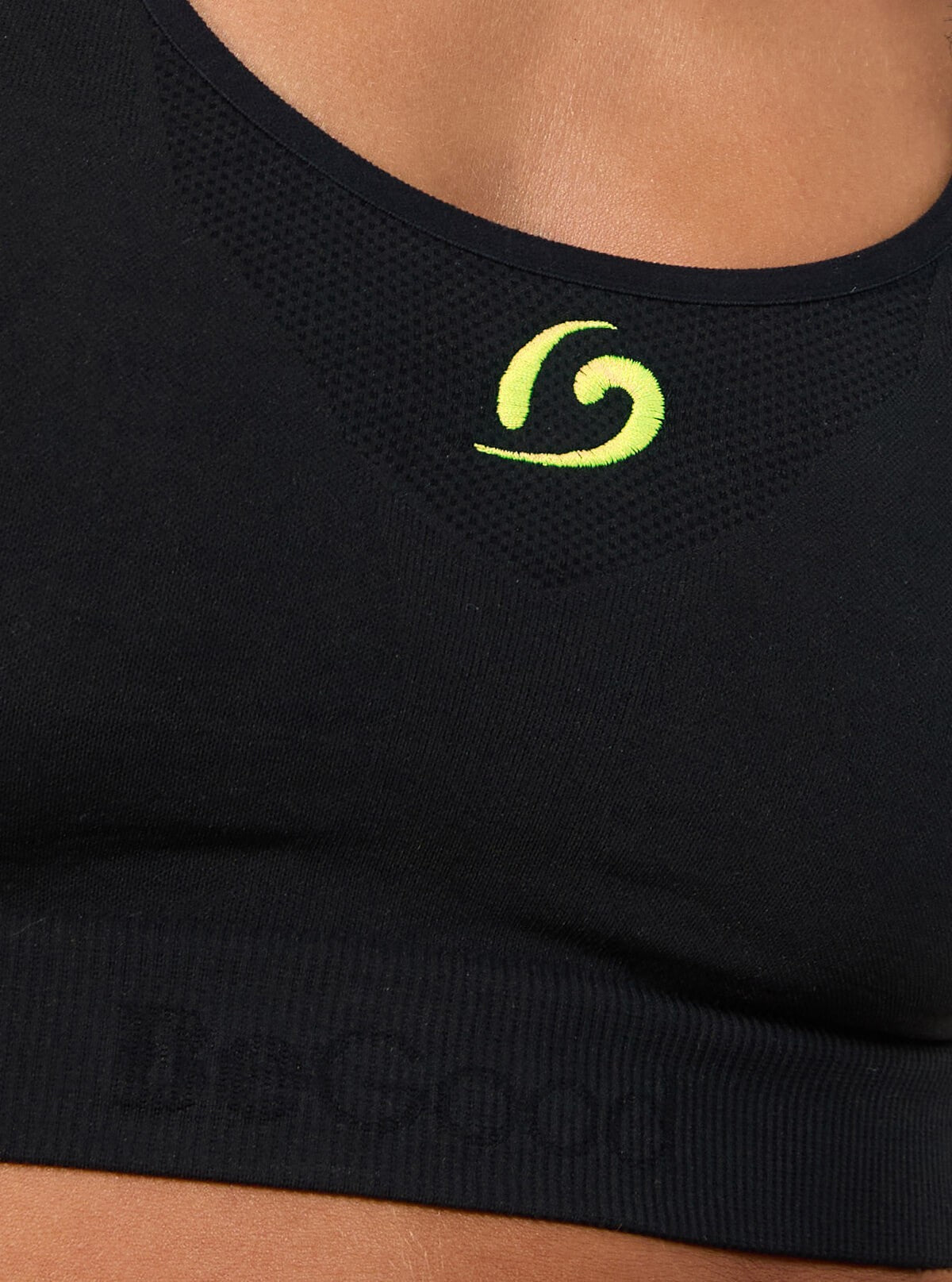 Blickdichtes Melange-Sportoberteil mit besticktem Logo Schwarz-Gelb