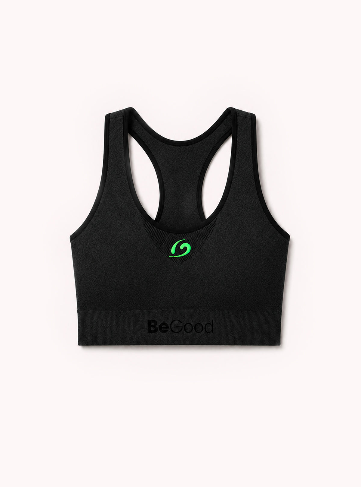 Blickdichtes Melange-Sporttop mit besticktem Logo Schwarz-Grün