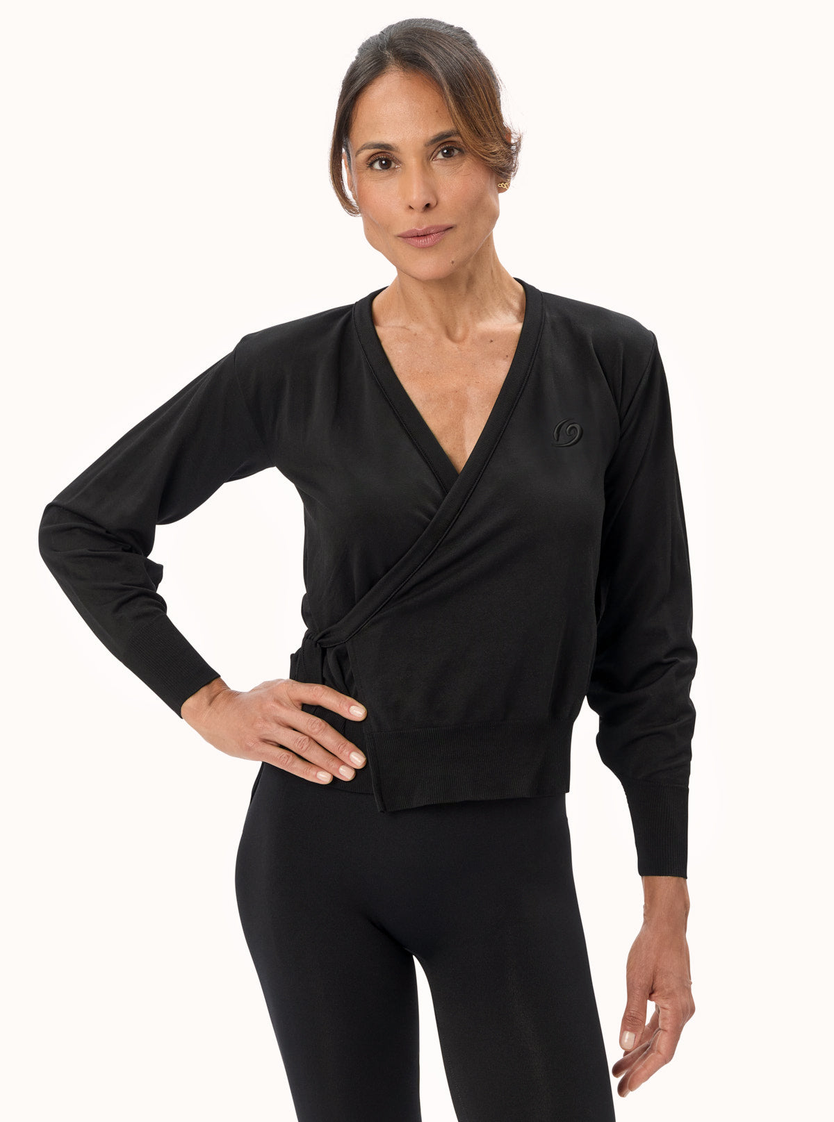 Maglia a Incrocio a Maniche Lunghe Nero