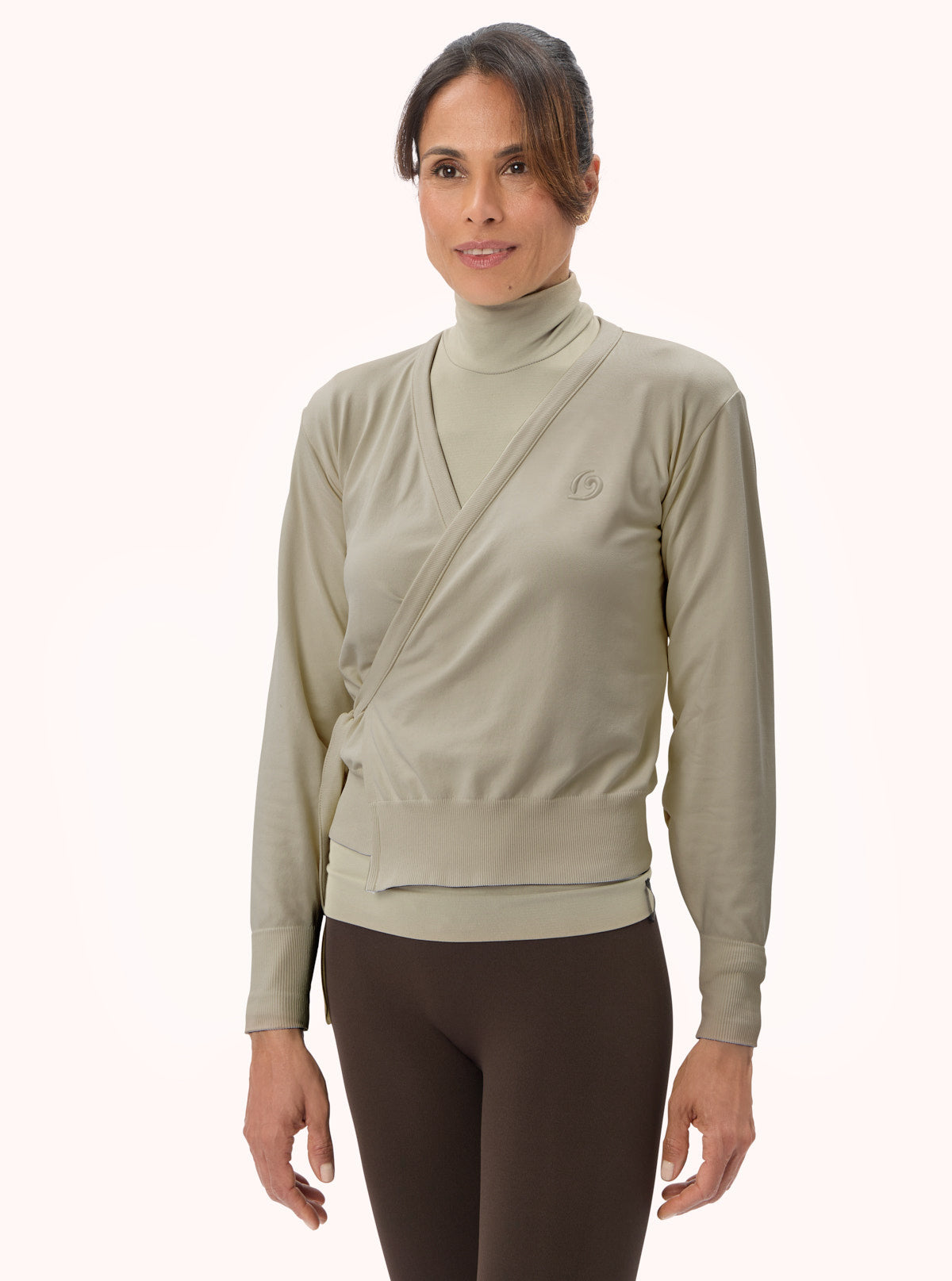Maglia a Incrocio a Maniche Lunghe Tortora