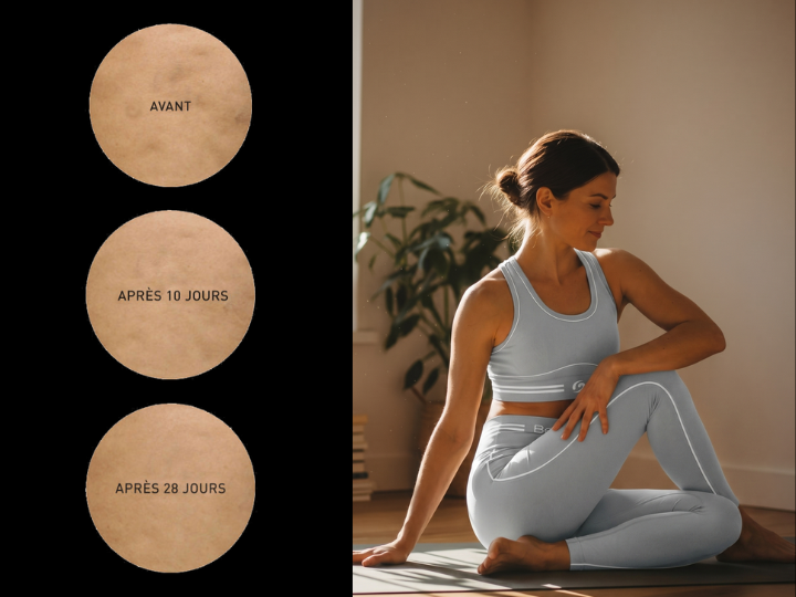 Amélioration visible de l’aspect de la peau après 28 jours d’utilisation régulière des leggings BeGood